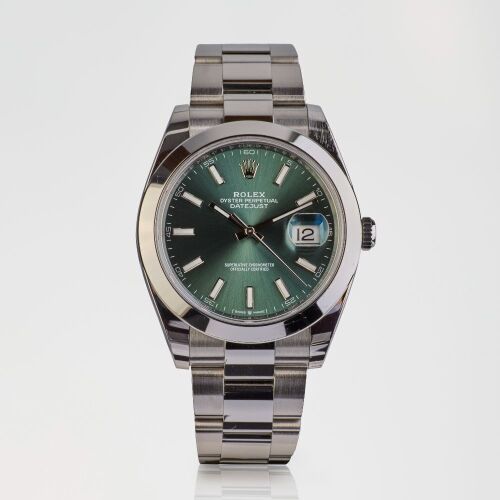 Stainless Steel, 41mm Rolex Oyster Perpetual Datejust, Mint Green Dial Wristwatch, circa 2023