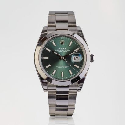Stainless Steel, 41mm Rolex Oyster Perpetual Datejust, Mint Green Dial Wristwatch, circa 2023