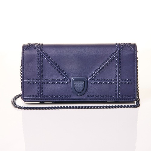 Christian Dior, Navy Studded Diorama Croisiere Chain Shoulder Bag with Box