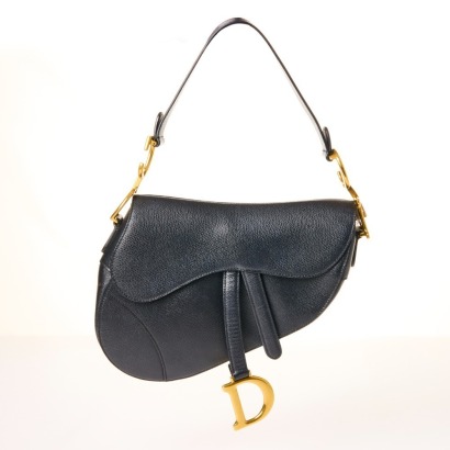 Christian Dior, Black Grained Calfskin Classic Saddle Bag