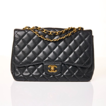 Chanel, Black Caviar Jumbo Classic Single Flap Bag