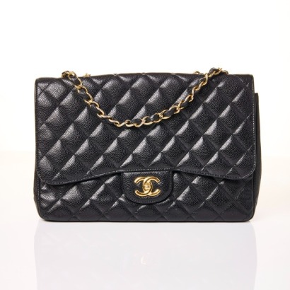 Chanel, Black Caviar Jumbo Classic Single Flap Bag