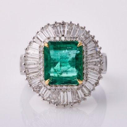 An Important, 18ct White Gold, 2.81ct Emerald / 3.21ct Diamond Cocktail Ring - Near new