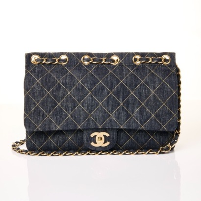 Chanel, Blue Denim Jumbo Chain-Through Flap Bag