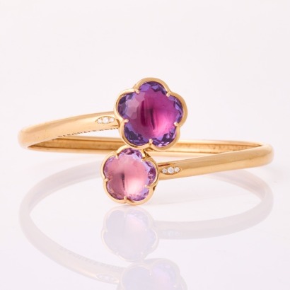 Pasquale Bruni, 18ct Rose Gold, Cabochon Cut Amethyst / .08ct Diamond Cuff Bracelet