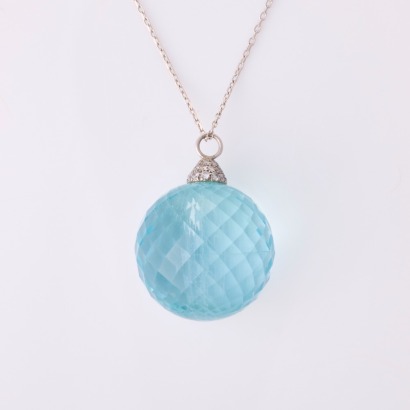 Paolo Costagli, Italian Made, Faceted Sphere Aquamarine / .20ct Diamond Necklace