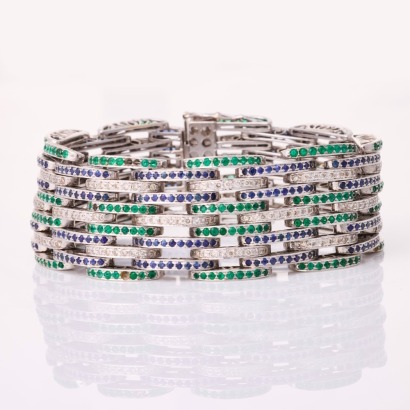 18ct White Gold, 8.50ct Sapphire - Emerald / 3.64ct Diamond Sapphire Bracelet
