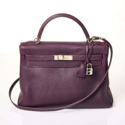 Herm&egrave;s, Raisin Togo Kelly Retourne Bag, Size 32