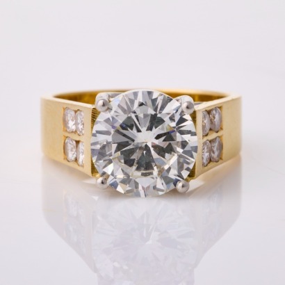 18ct Yellow Gold / Platinum, Handmade, 3.16ct / .45ct Round Brilliant Cut Diamond Ring