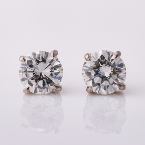18ct White Gold, Handmade, 2.19ct Diamond Stud Earrings