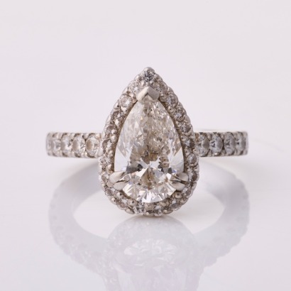 Platinum, Modern, 1.60ct Pear Shape / .86ct Diamond Halo Ring