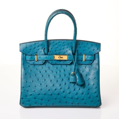 Herm&egrave;s, Bleu Izmir Ostrich Birkin, Size 30
