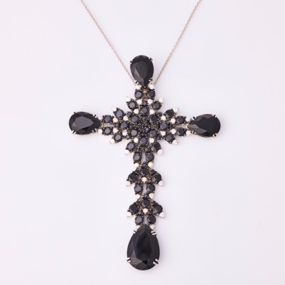 Pasquale Bruni, 18ct White Gold, 1.00ct Diamond / Onyx 'Ghirlanda' Cross Pendant