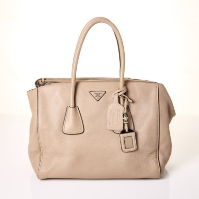 Prada, Grey Cervo Pomice Leather Shopping Tote Bag