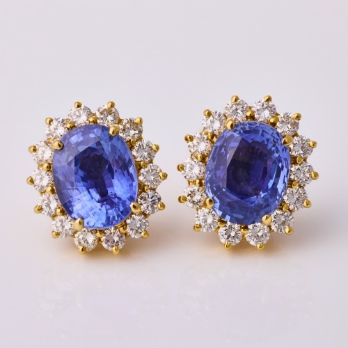 18ct Yellow Gold, 11.60ct Sapphire / 2.40ct Diamond Earrings
