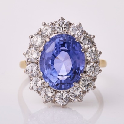 18ct Yellow Gold / Silver Palladium, Modern, 12.70ct Sapphire / 2.70ct Diamond Ring