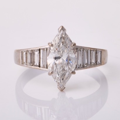 18ct White Gold, Modern, 2.44ct Marquise / 1.34ct Baguette Diamond Ring