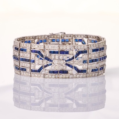 18ct White Gold, Art Deco Style, Sapphire / 8.25ct Diamond Bracelet