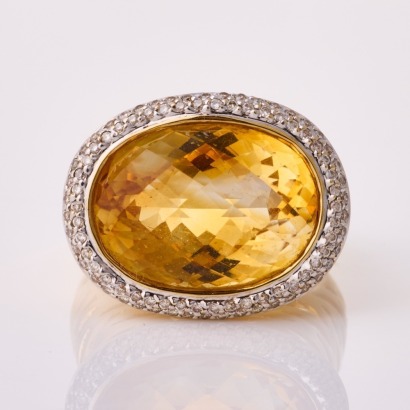 18ct Yellow Gold, Modern, 13.00ct Citrine / .45ct Diamond Dress Ring