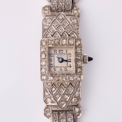 Platinum, Antique, Art Deco, 4.30ct Diamond Geneva Ladies Wristwatch