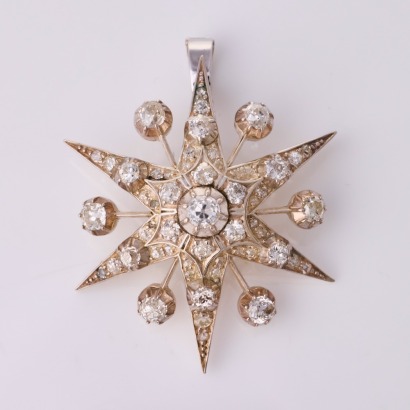 9ct Yellow Gold / Silver Topped, Modified Victorian, 3.28ct Diamond Starburst Pendant