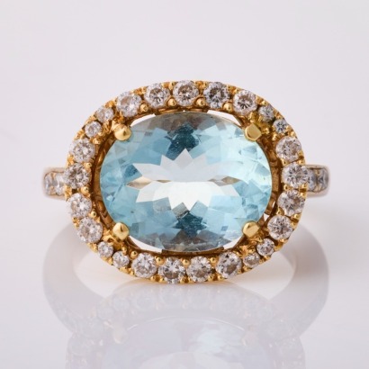 18ct Yellow / White Gold, 4.0ct Aquamarine / .65ct Diamond Dress Ring