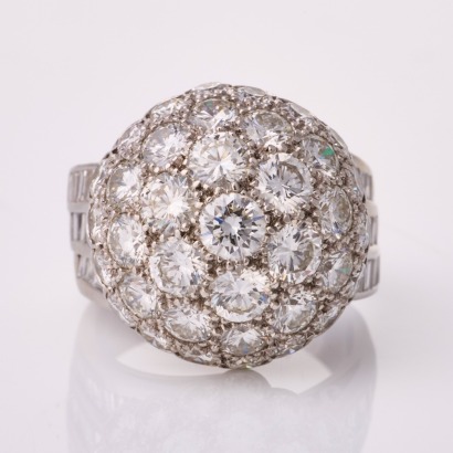Platinum, Modern, Handmade, 9.43ct Diamond Cocktail Dome Ring