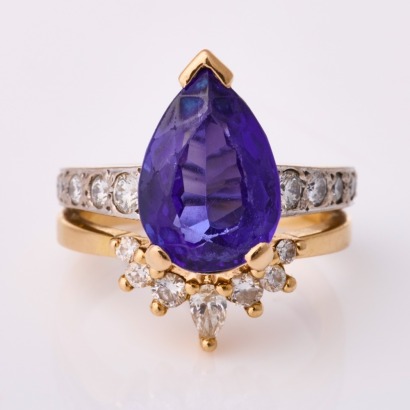Tory & Ko, NZ Made, 18ct Rose / White Gold, Tanzanite / .57ct Diamond Dress Ring