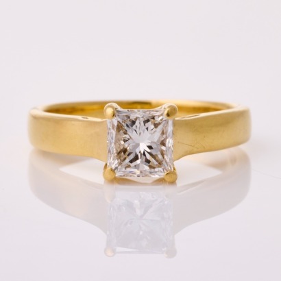 18ct Yellow Gold, 1.20ct Princess Cut Diamond Solitaire Ring