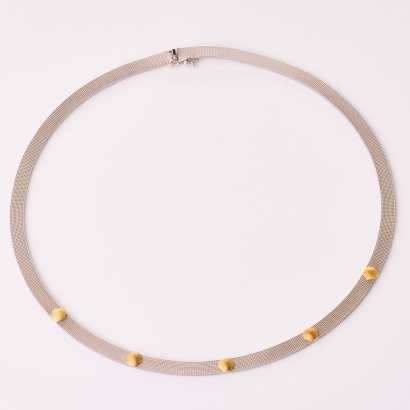 18ct Yellow / White Gold, 48cm Italian Made, Mesh Flexible Necklace with Yellow Gold Accents