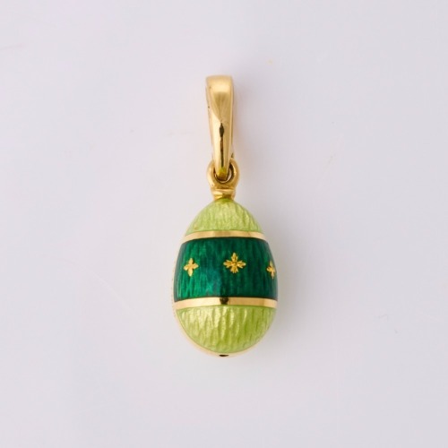 Faberge, 18ct Yellow Gold, Green Enamel Egg Pendant / Enhancer with Box - Near new