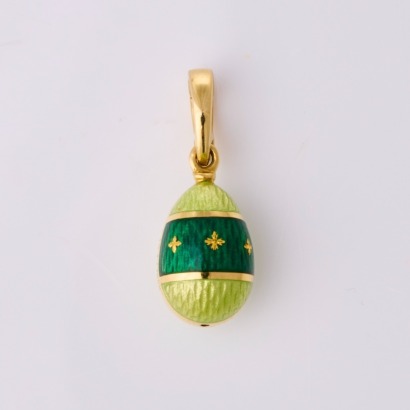 Faberge, 18ct Yellow Gold, Green Enamel Egg Pendant / Enhancer with Box - Near new