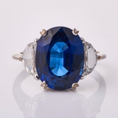 An Important, Modern, 18ct White Gold, 5.04ct Sapphire / .58ct Diamond Ring