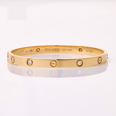 Cartier, 18ct Yellow Gold, .42ct Diamond Set Love Bangle, Size 21