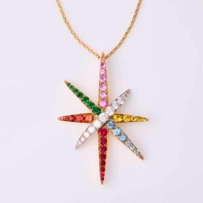 18ct Yellow / White / Rose Gold, Custom "Star" Multi Gemstone Pendant Necklace by James McCarty Design
