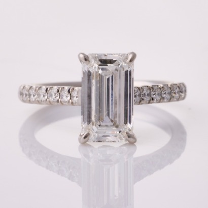 Platinum, Modern, 1.70ct Emerald cut / .25ct Diamond Ring, GIA certified