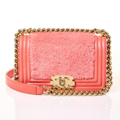 Chanel, Pink Shearling Sheepskin Small Boy Bag