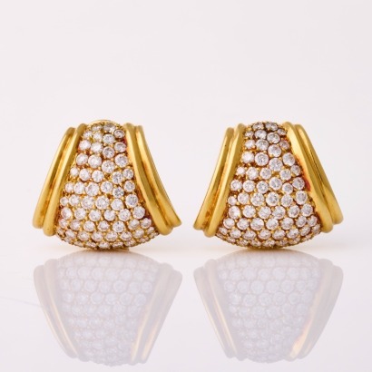 18ct Yellow / White Gold, Vintage, Chaumet, Pave set, 3.20ct Diamond Clip-on Earrings, circa 1986