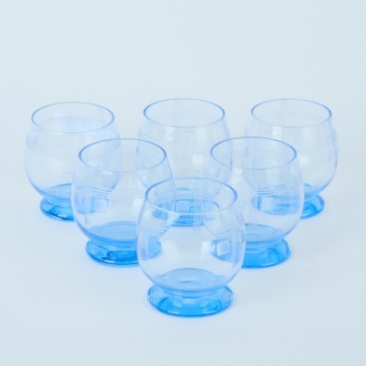 A Set of Six Petite Clear Blue Glasses