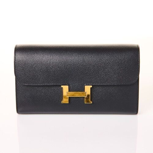 Herm&egrave;s, Noir Constance To Go Wallet on Strap with Box