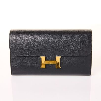 Herm&egrave;s, Noir Constance To Go Wallet on Strap with Box