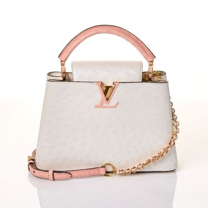 Louis Vuitton, White Ostrich Leather Capucines BB Bag