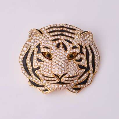 18ct Yellow Gold, 2.85ct Diamond / 0.71ct Yellow Sapphire Tiger Brooch / Pendant
