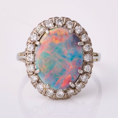 18ct White Gold / Platinum, Estate, 3.88ct Black Opal / .70ct Diamond Ring