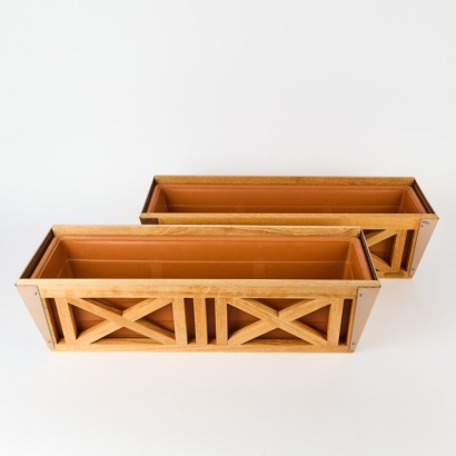 A Pair of Trip Trap Teak & Copper Planter Boxes