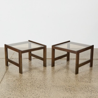 A Pair of Mid-Century Smoked Glass Side Tables