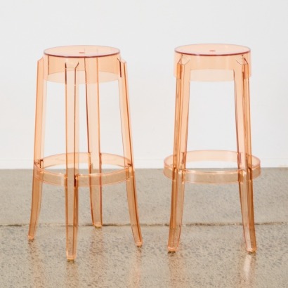 A Pair of Charles Ghost Barstools By Philippe Starck for Kartell
