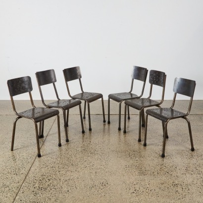 A Set of Six Vintage Dutch Factory Chairs