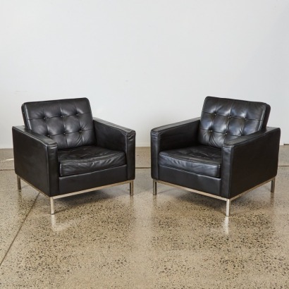 A Pair of Florence Knoll Style Leather Chairs