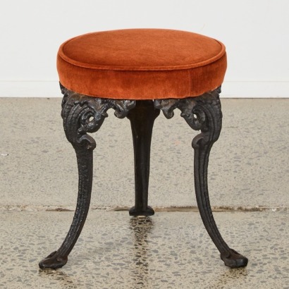 A Vintage Cast Iron and Velvet Vanity Stool